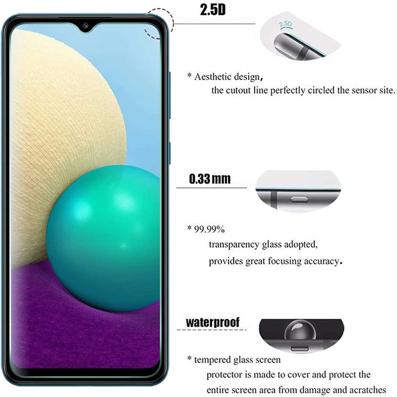 2/4Pcs HD Tempered Glass For Galaxy A03/A03S/A03 Core 9H SCREEn Protector Film G251218