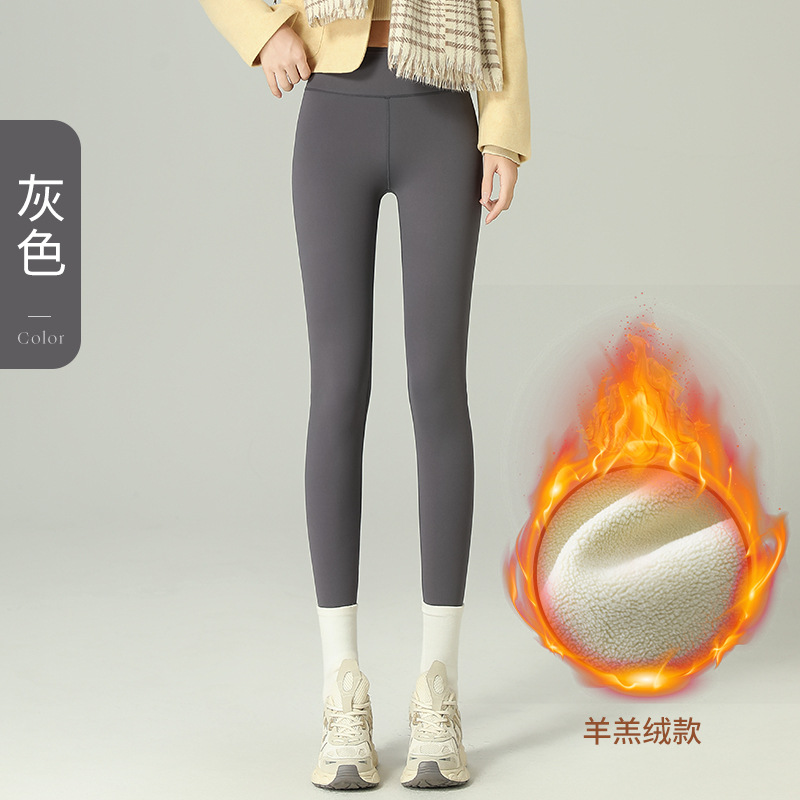 2025 Women's High-Waisted Slimming Fleece-Lined Thermal Cropped Gray Shark Leggings for Fall & Winter, Outerwear Style