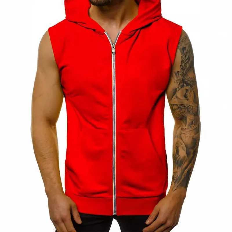 Fashionable Wear for Mens Summer Thin Fashion Fitness Sports Sleeveless Vest Hooded Cardigan JacketG251218