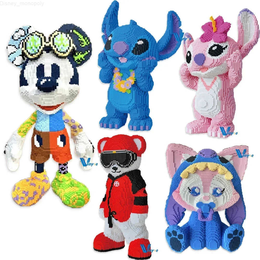 Disney Huge Colorful Mickey Magic Building Block Kawaii Stitch Angel Model Linabell Cosplay Assembled Bricks Toy For Kids Gift H251218