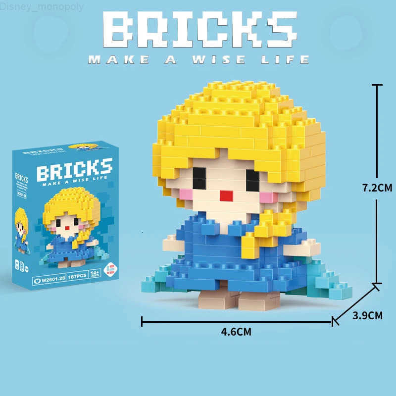 Disney Mickey Minnie Cartoon Doll Building Blocks Elsa Winnie the Pooh Stitch DIY Action Doll boys girls toys birthday gifts H251218