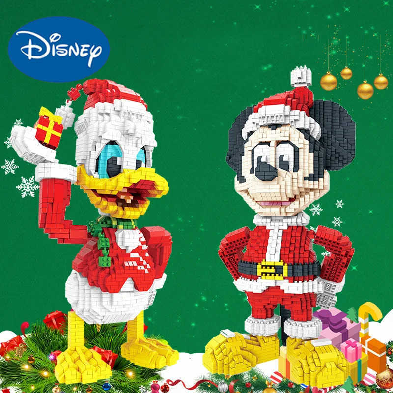 Disney Donald Duck Micro Blocks Christmas Mickey Mouse Figures Cartoon DIY Model Mini Bricks 3D Puzzle Toys For Kids Santa Gift H251218