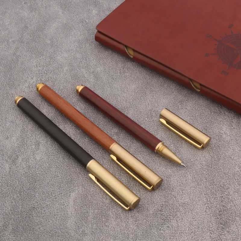 High Quality Brass Roller Ball Pen Ebony Wood Spin Stationery Off School Supplies Signature Ink Pens New Y251218