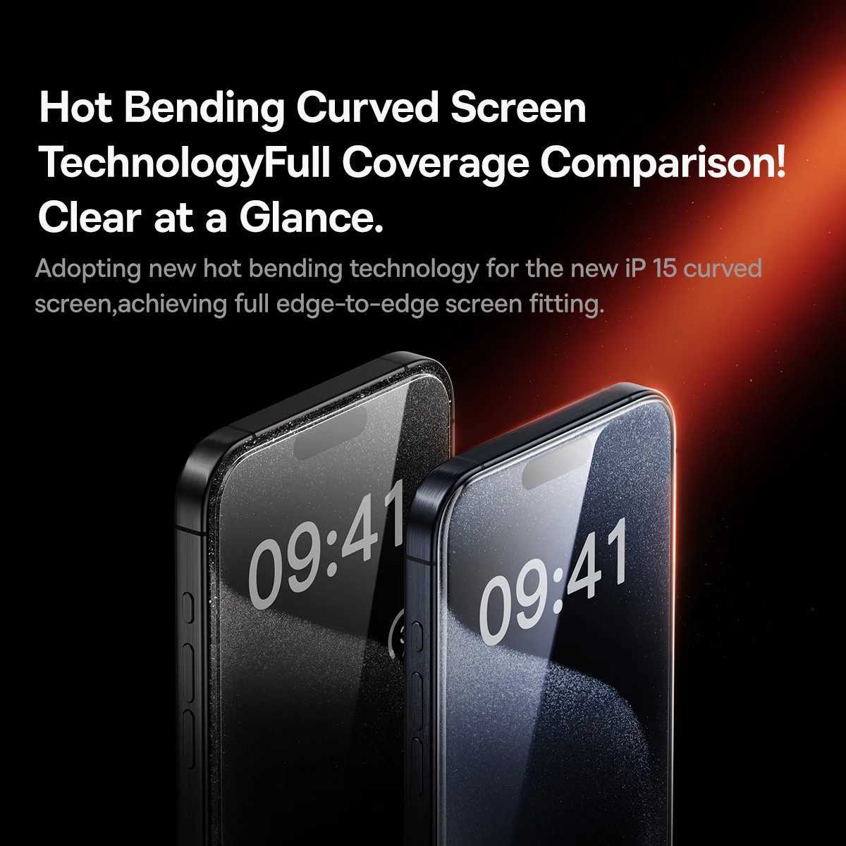 Baseus 3D Curved Tempered Glass for iPhone 16 15 Pro Max Hot Bending Full Coverage Shatterproof Clear Corning Screen Protector G251218