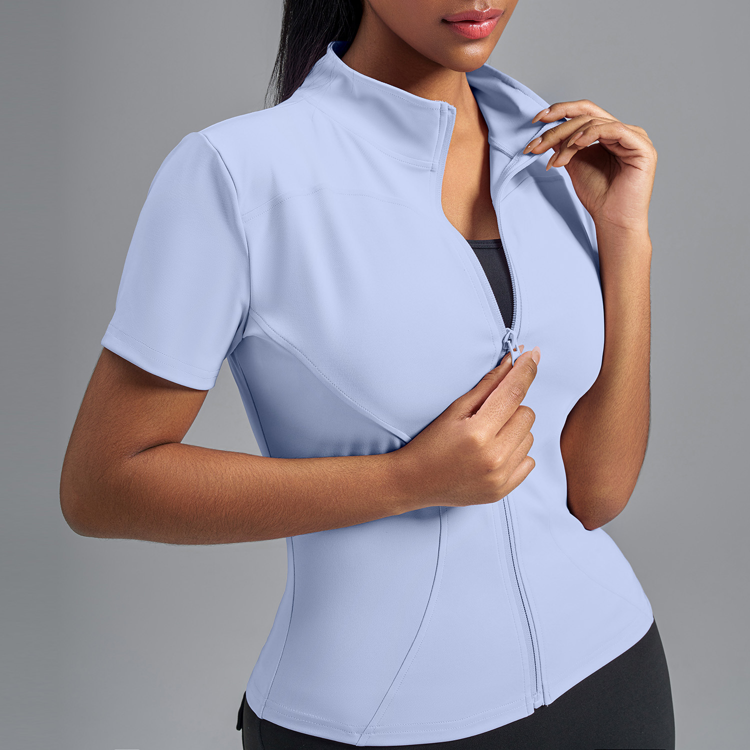 Women's High-Stretch Mock Neck Slim-Fit Yoga Short-Sleeve Jacket - Buttery Soft Feel for Gym Workouts & Athletic Training