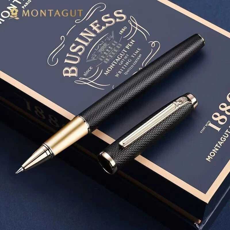 Montagut Luxurious Silver And Golden Trim Iridium Roller Ball Pen Business Stationery Writing Gift Pen With Gift Box Y251218