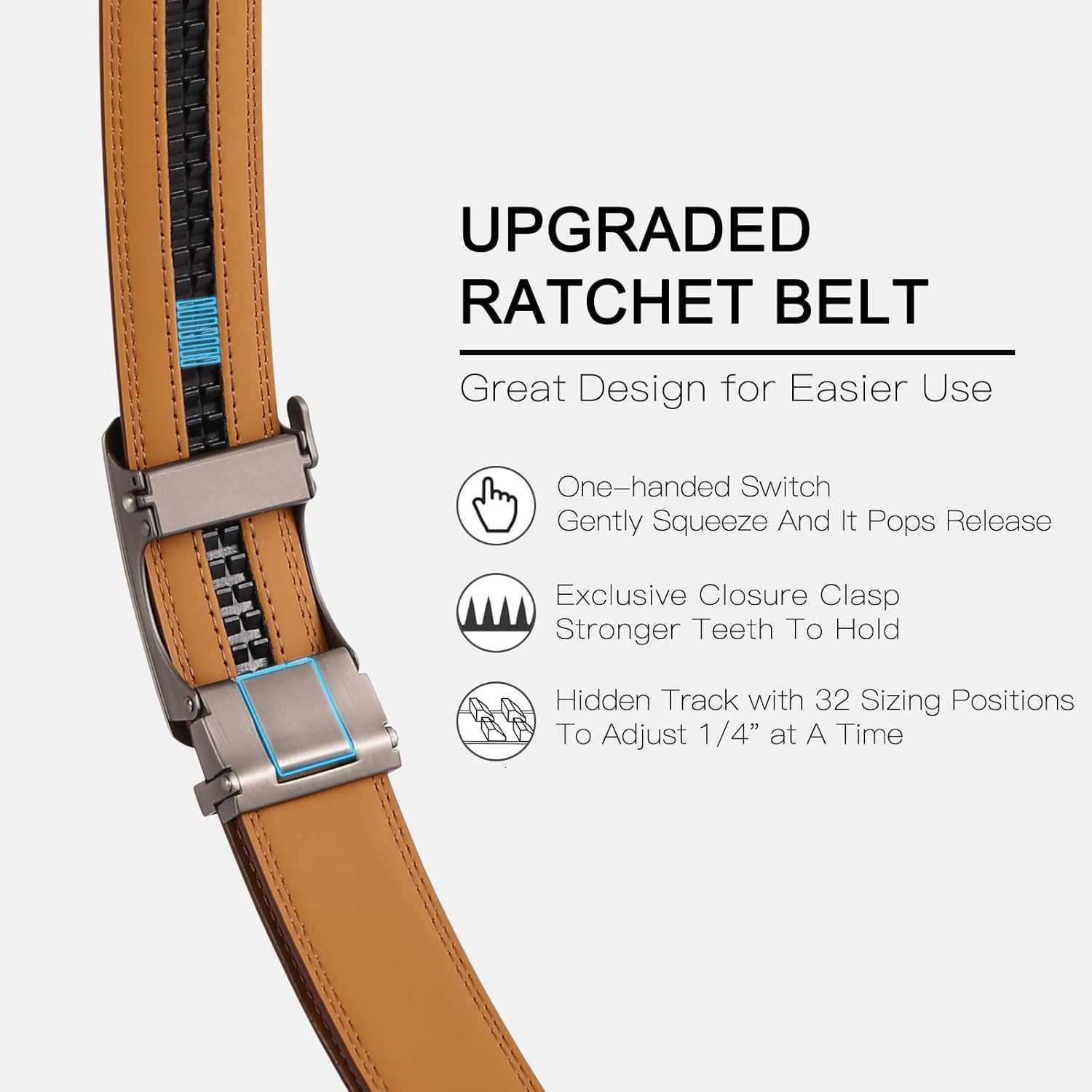Belt for Men Automatic Ratchet Buckle Slide Dress Casual Belts 1 3/8 Wide Adjustable Trim to FitBlack-20 M251218
