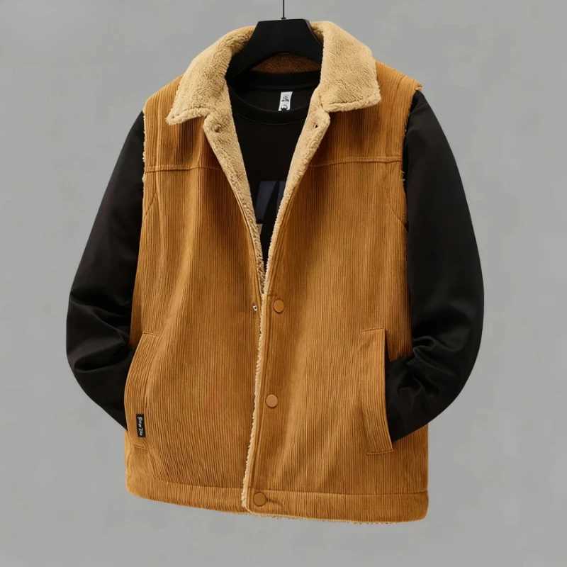 New Autumn and Winter Corduroy Vest for Men Thick Standing Collar Large SizeCamisoleWorkwearVestWarm Cotton Jacket for MenG251218