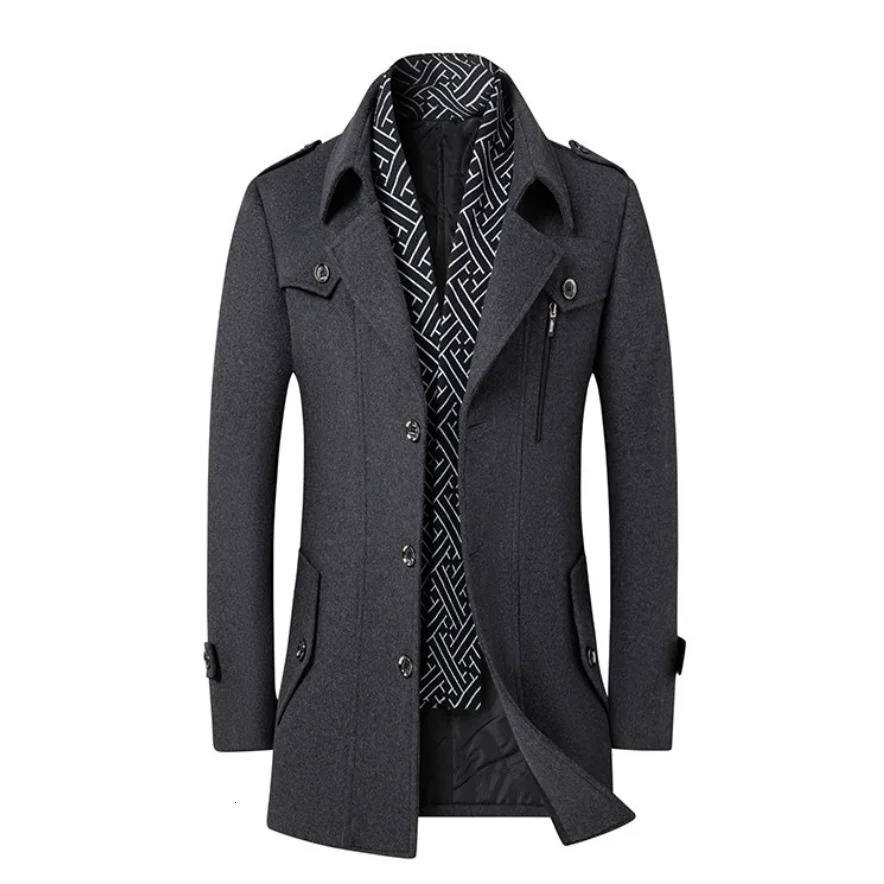 Highquality mens fashionable stylish versatile trendy and casual autumn winter woolen overcoat with a scarf 251219
