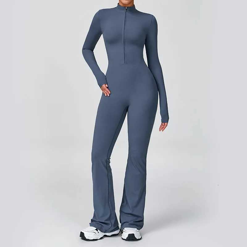 New Autumn/Winter Womens One-piece Yoga Jumpsuit Long Sleeve Front Zipper High Intensity Fitness Flare Bodysuit Workout Clothest251219