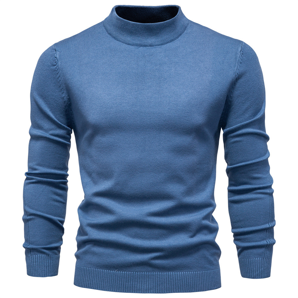 WOZK Autumn and winter new casual men's solid color pullover sweater semi high neck knitted sweater casual men's inner top