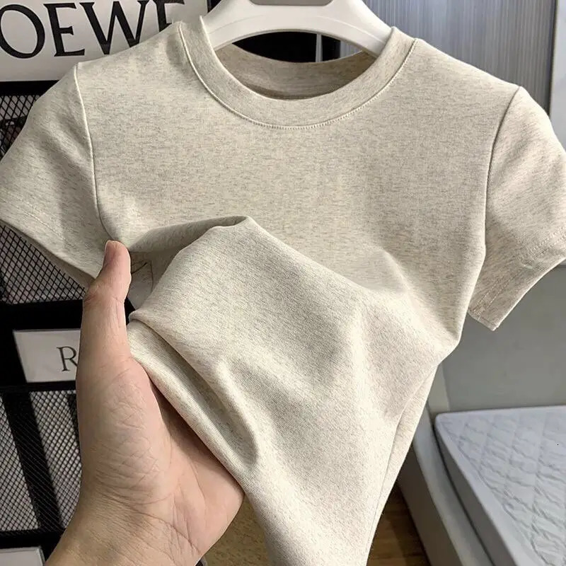 Spring Summer Short Sleeve T-Shirt Women Solid Simple Casual Soft All-Match Basic Slim Tops Tees Summer Fashion 2025 251219
