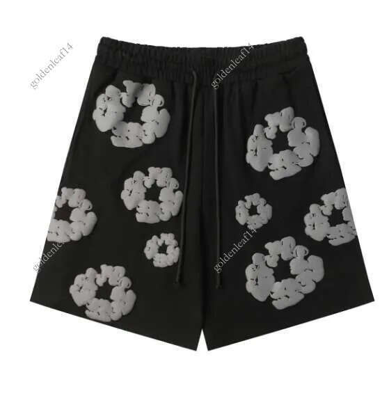 Denim tshirts printed foam sports pants Harajuku Y2K Deminlys Ters Baggy Trendy Foaming Puff Flower Shorts Men Women Cotton Wreath Shorts d9f