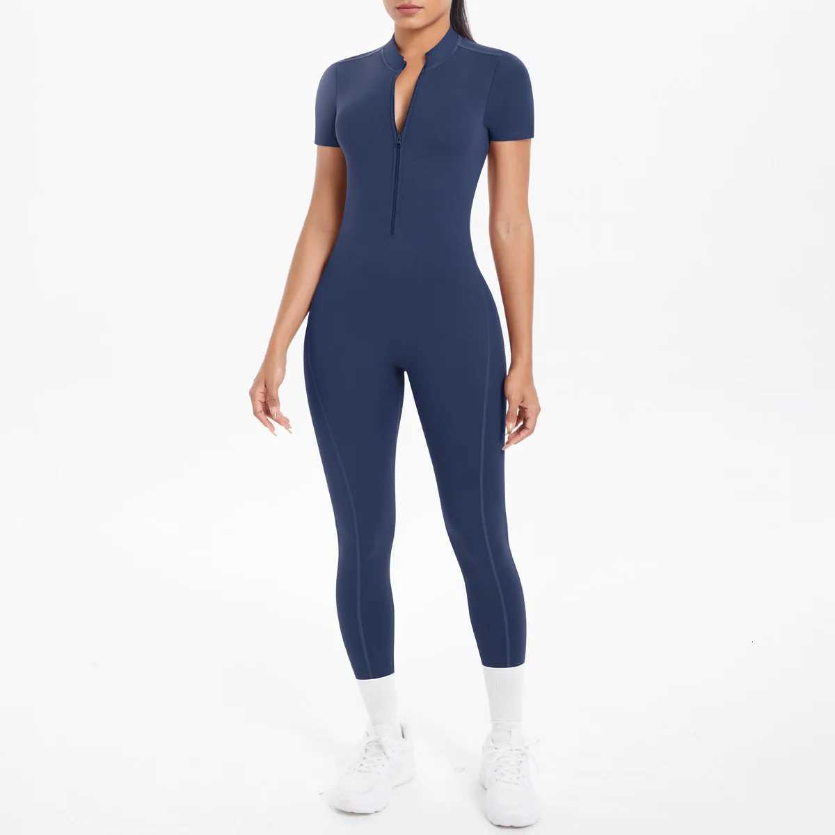 Pad Yoga Set One-Piece Short Sleeve Jumpsuits Women Legging Zipper Sport Shorts Rompers Ladies Fitness Active Bodysuits XP51t251219