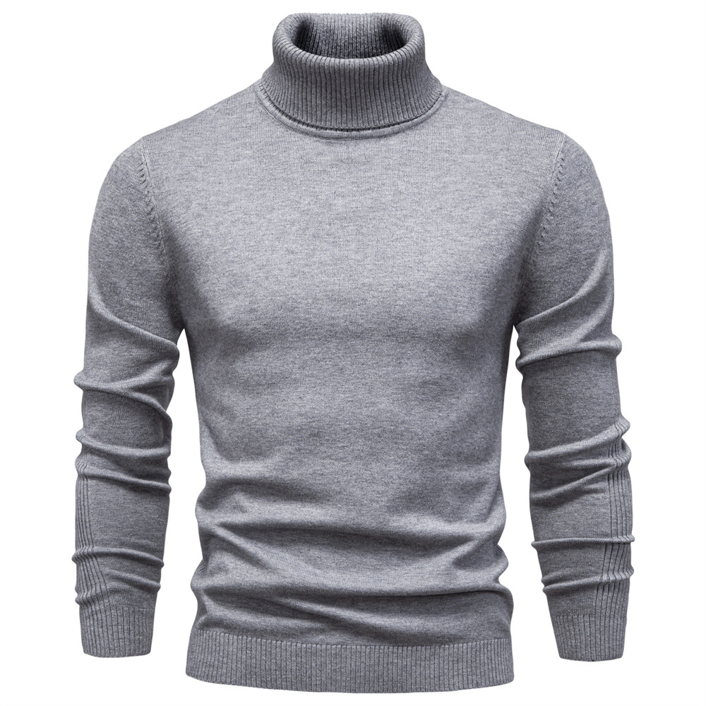WOZK Autumn winter new casual men's solid color pullover sweater, high neck knitted sweater, casual men's inner long sleeves top high qualit