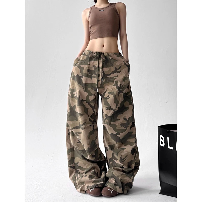 American Retro High Street Casual Overalls Camouflage Loose Wide Leg Pants For Women Y2k Hip-hop Cargo Grunge Baggy Trousers Z260314