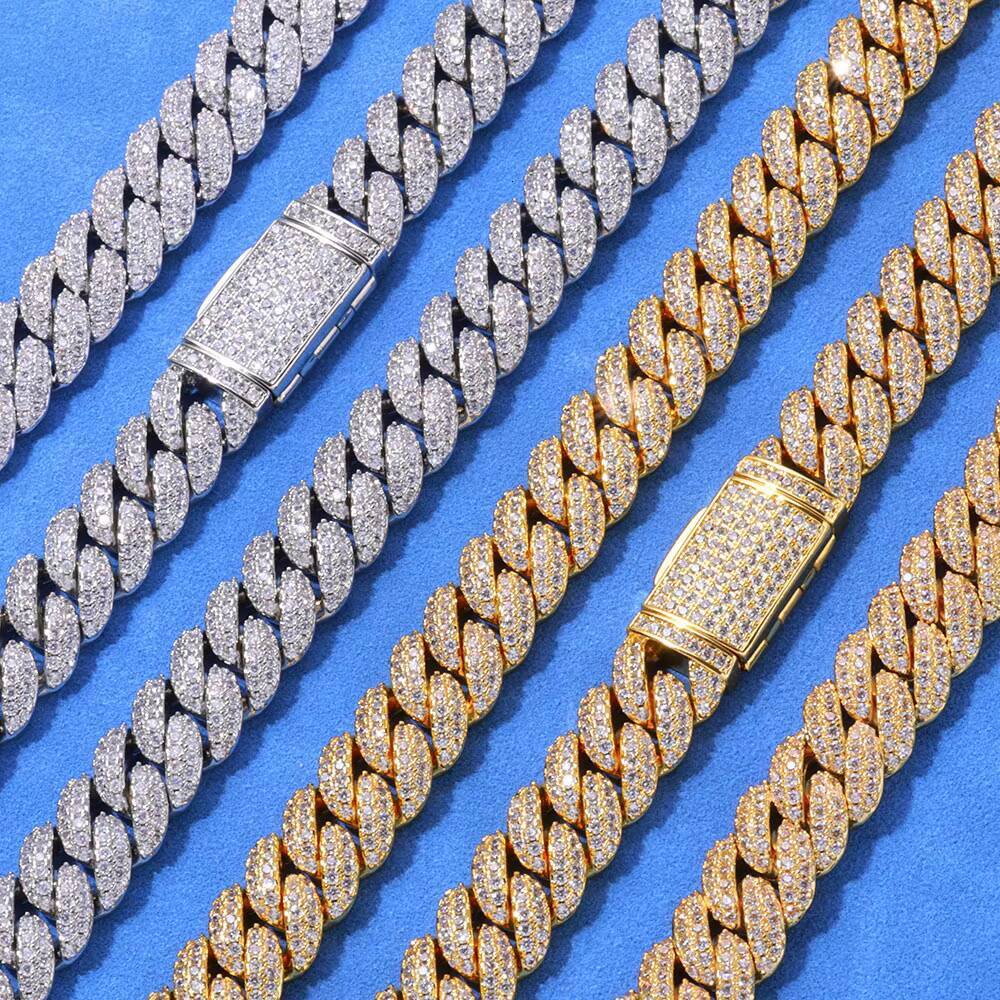 NUOYA 10mm Moissanite 925 Sterling Silver Cuban Chain GRA Certificate Two Row VVS Moissanite Miami Cuban Chain Diamond Necklace