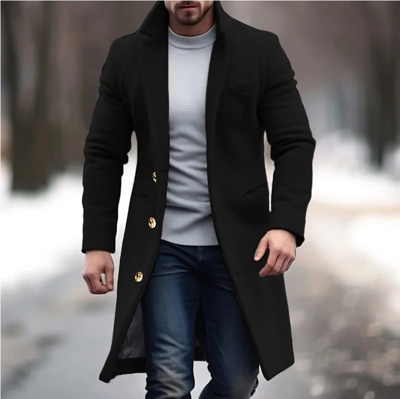 Fashion Casual Long Sleeve Turndown Collar Single Breasted Solid Color Slim Fit Wool Blends Coat For Men10 Colors 251219