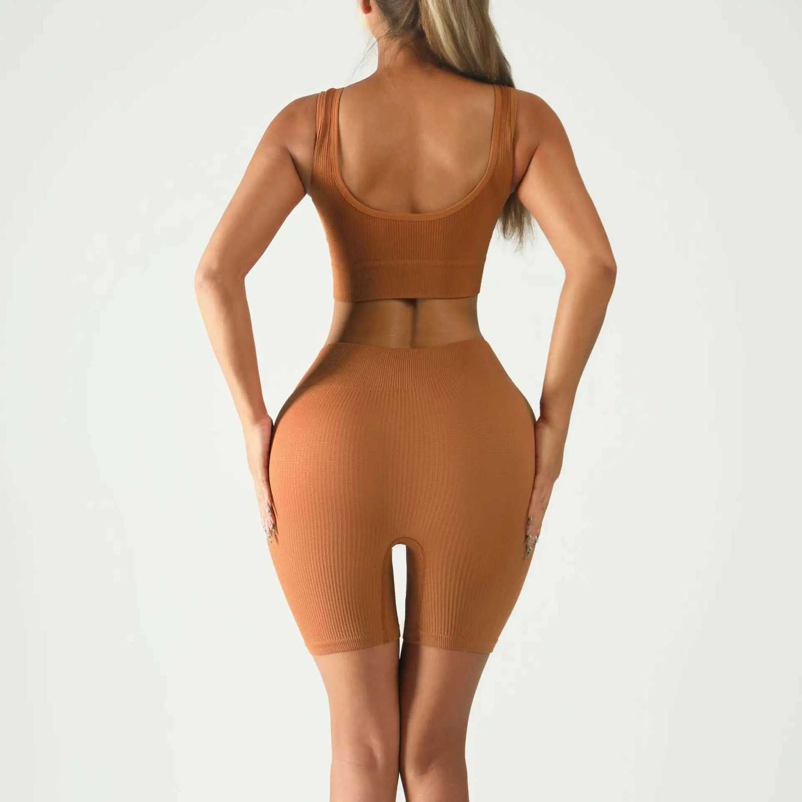 Women Seamless Yoga Set High Waist Biker Shorts Sports Bra Workout Outfit Summert251219