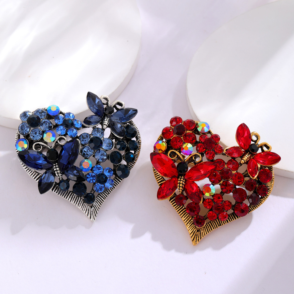 European and American Retro Butterfly Heart Brooch High-end Elegant Fashion Coat Suit Lapel Accessories Wholesale Inlaid Diamond Pin