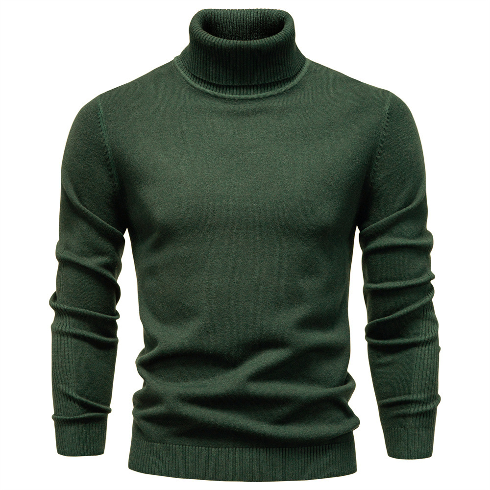 WOZK Autumn winter new casual men's solid color pullover sweater, high neck knitted sweater, casual men's inner top high quality