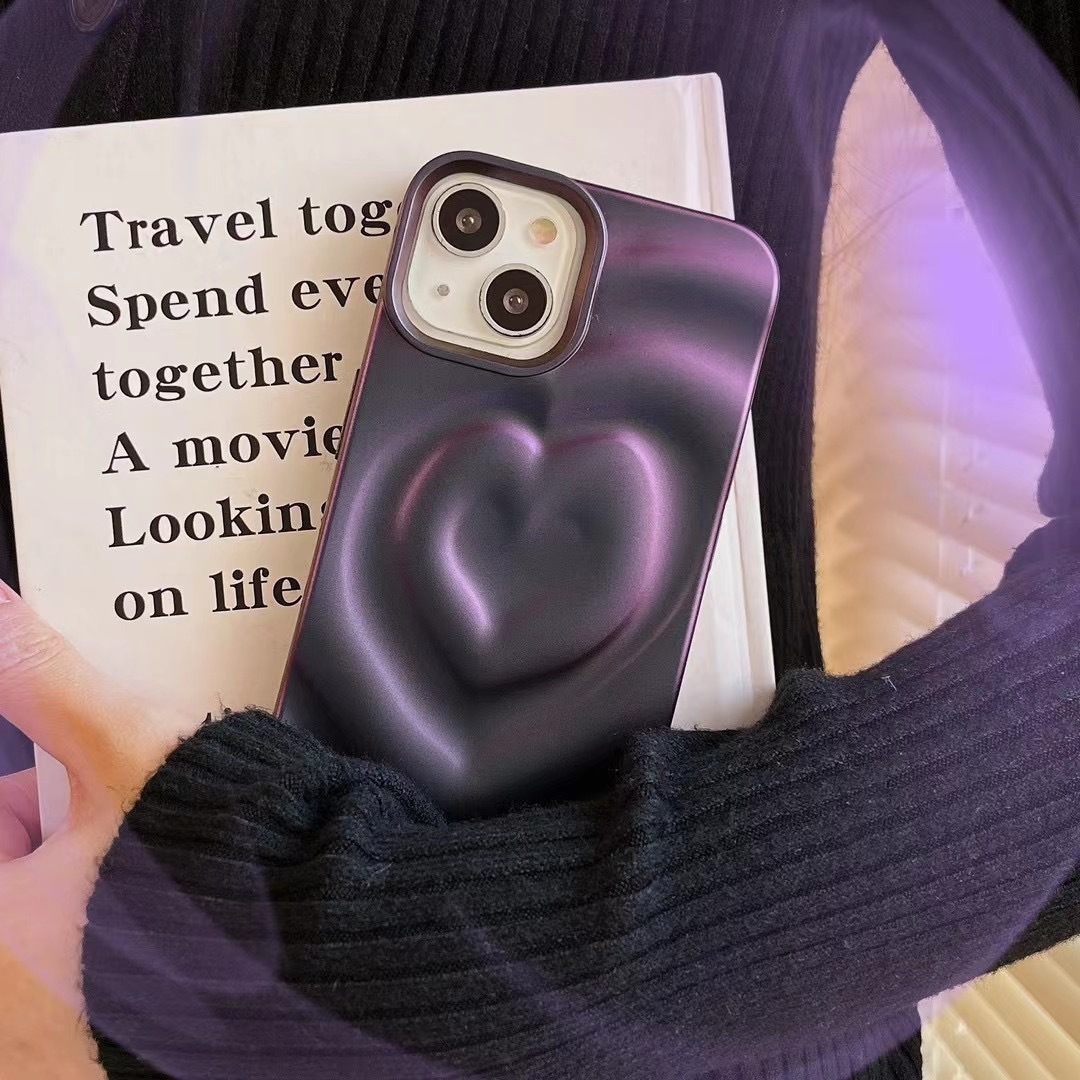 Solid Color 3D Heart Compatible with iPhone 17 Apple 16 Pro Max Phone New 15 Couple 14 Soft Case for Women
