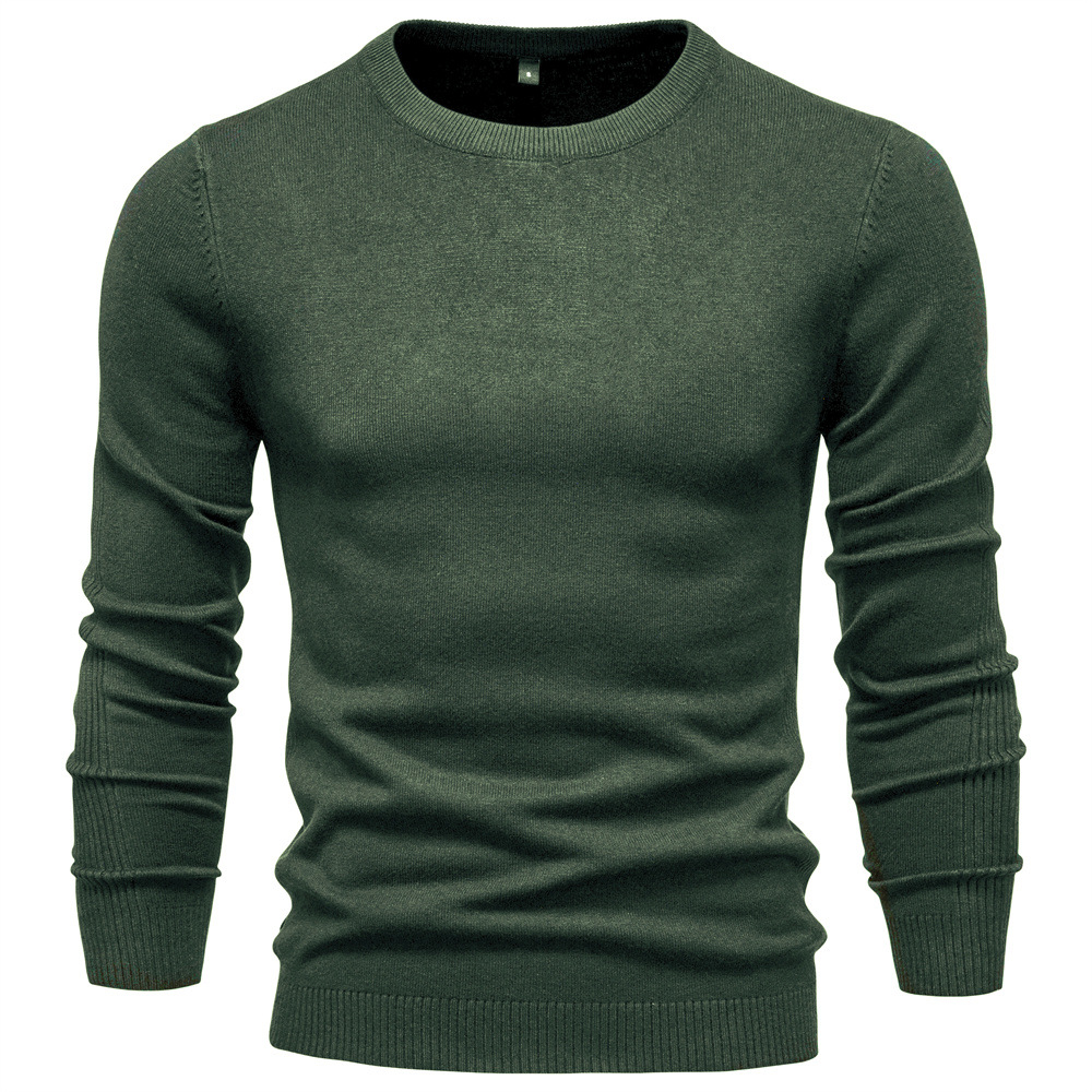 WOZK Autumn and winter new casual men's solid color pullover sweater round neck knitted sweater casual men's inner top plus size high qualit