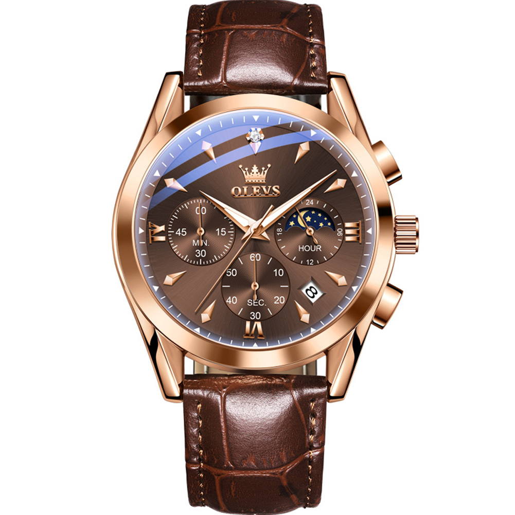 OLEVS Multi functional quartz watch for men Three disc six needle timer Light Luxury Business Luminous waterproof watch
