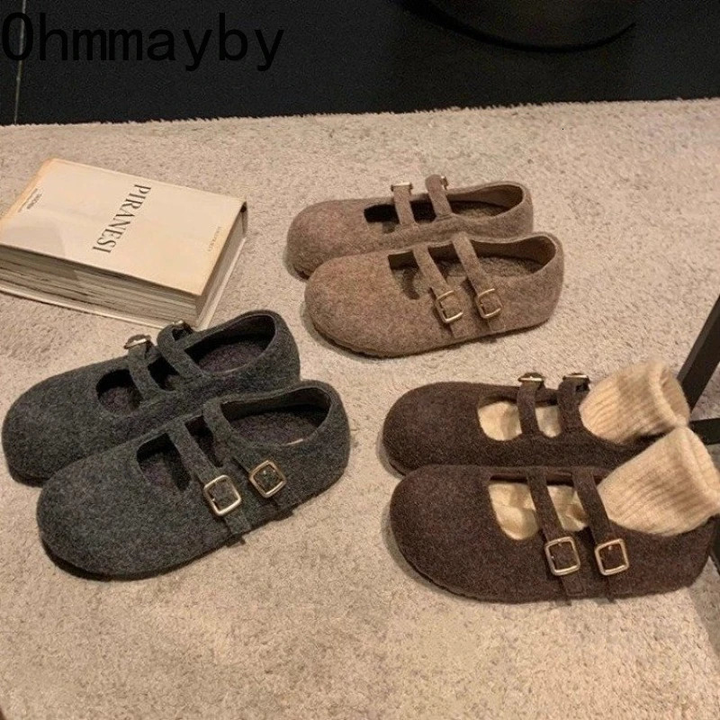 Autumn Winter Vintage Women Fur Lining Mary Jane Shoes Concise Soft Sole Dress Flats Shoes Ladies Comfort Warm Short Plush Shoes 251217