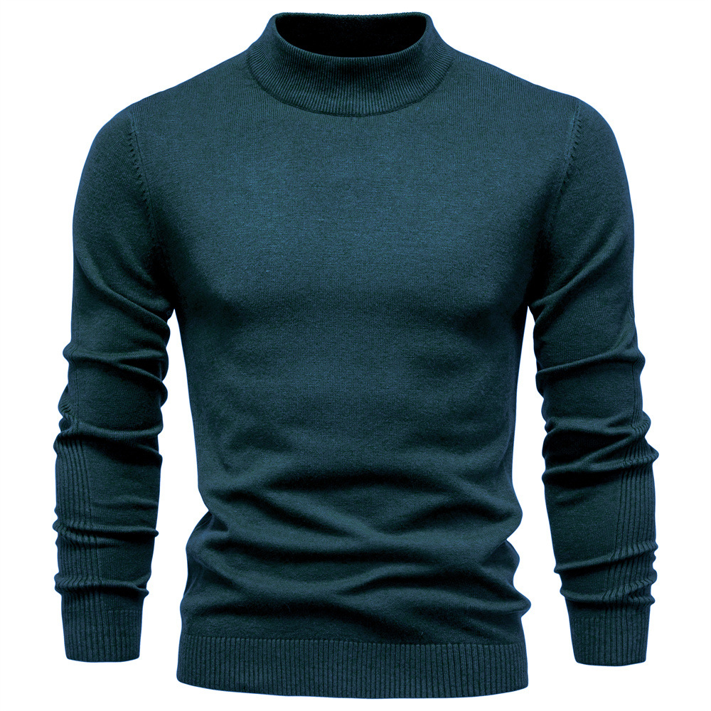 WOZK Autumn and winter new casual men's solid color pullover sweater semi high neck knitted sweater casual men's inner top thicken