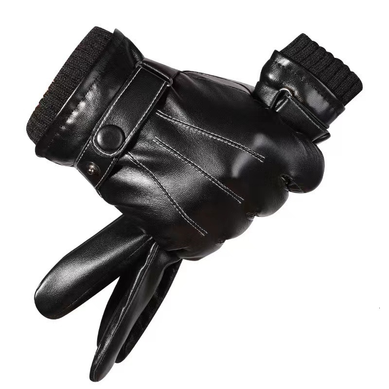 Mens Leather Gloves for Autumn and Winter PU Touchscreen Waterproof Windproof Warm Fleece-Lined Full-Finger Suitable for Driving and Outdoor Cycling 2
