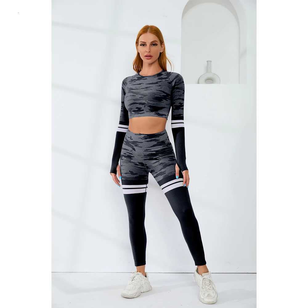 Seamless Fitness Long Sleeve Suits Cropped Top High Waist Trousers Yoga Two-piece Sets Outdoor Sports Running Womens Sportsweart251219