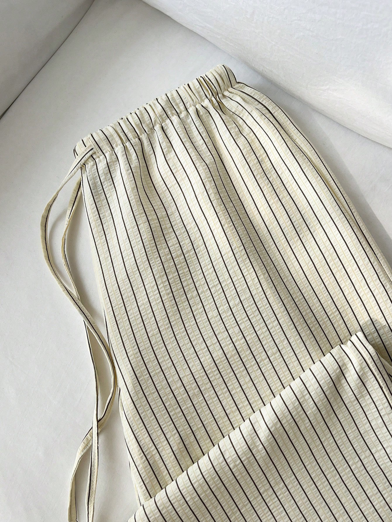 Women's Casual Office Commute Straight Leg Pants - Yellow Beige Striped Polyester Comfortable Trousers ---116