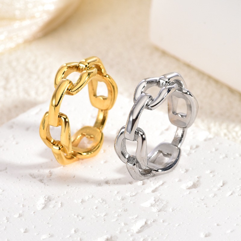 Luxury Brand Designer Jewelry European And American Style Minimalist Titanium Steel 18K Gold Plated Chain Hollow Ring Women's Tail Ring Jewelry L