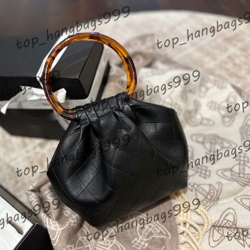 Ladies Shoulder Bag Lucky Bags Top Two-tone Resin Hawksbill Handle Calfskin Leather Handbag Diamond Lattice Gold Hardware Metal Chain Crossbody Makeup Purse 20cm