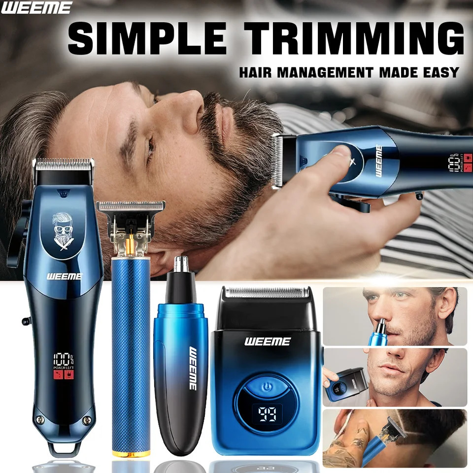 WEEME 4in1 Electric Hair Clipper Set for Men Rechargeable Cordless Trimmer Shaver Kit with Nose Ear Grooming Tools 251215