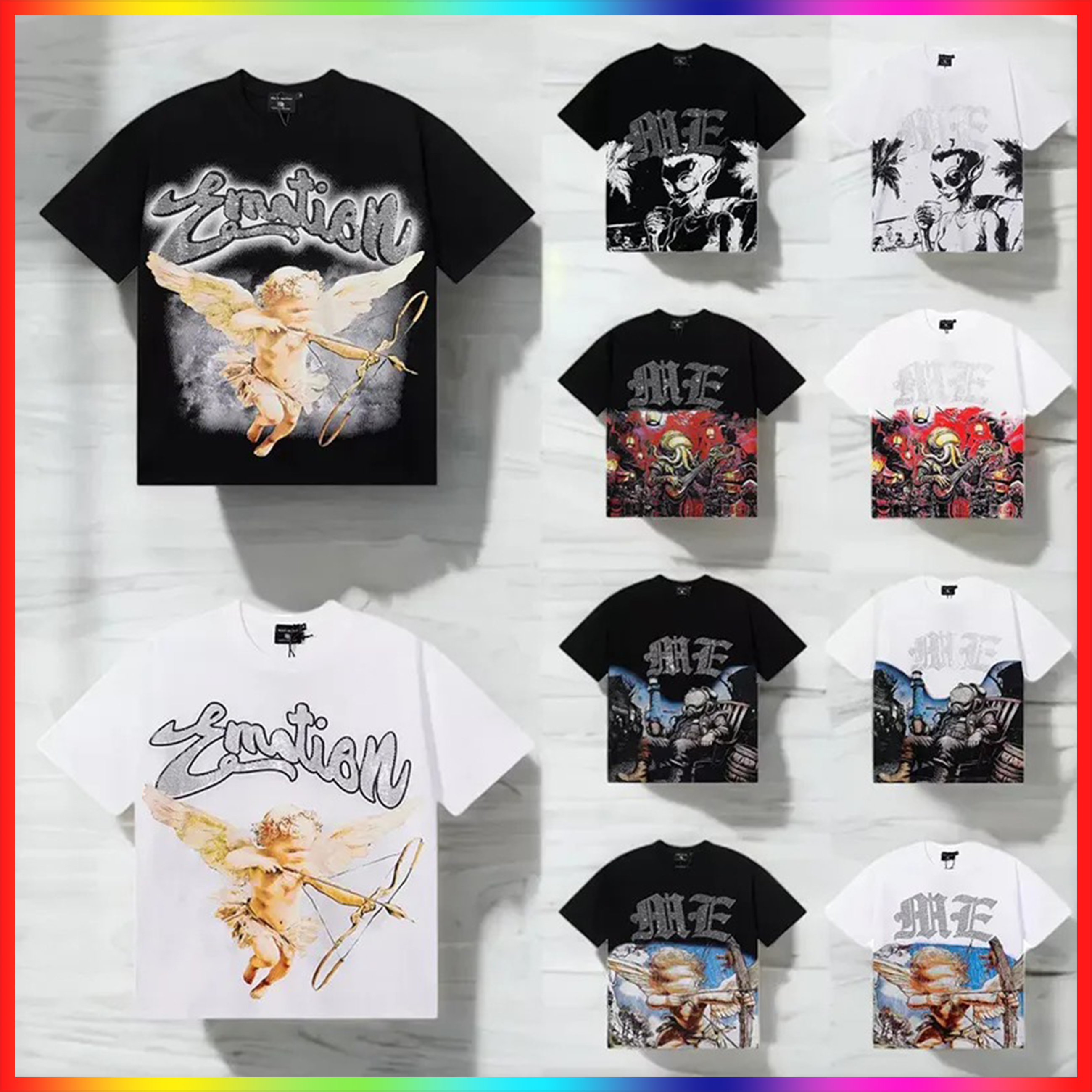 26SS MIXED EMOTION shirts designer shirts Mens Y2k essential hoodie Letter tee High Street summer fashion hip-hop retro casual cotton printed shorts sleeveds shirts