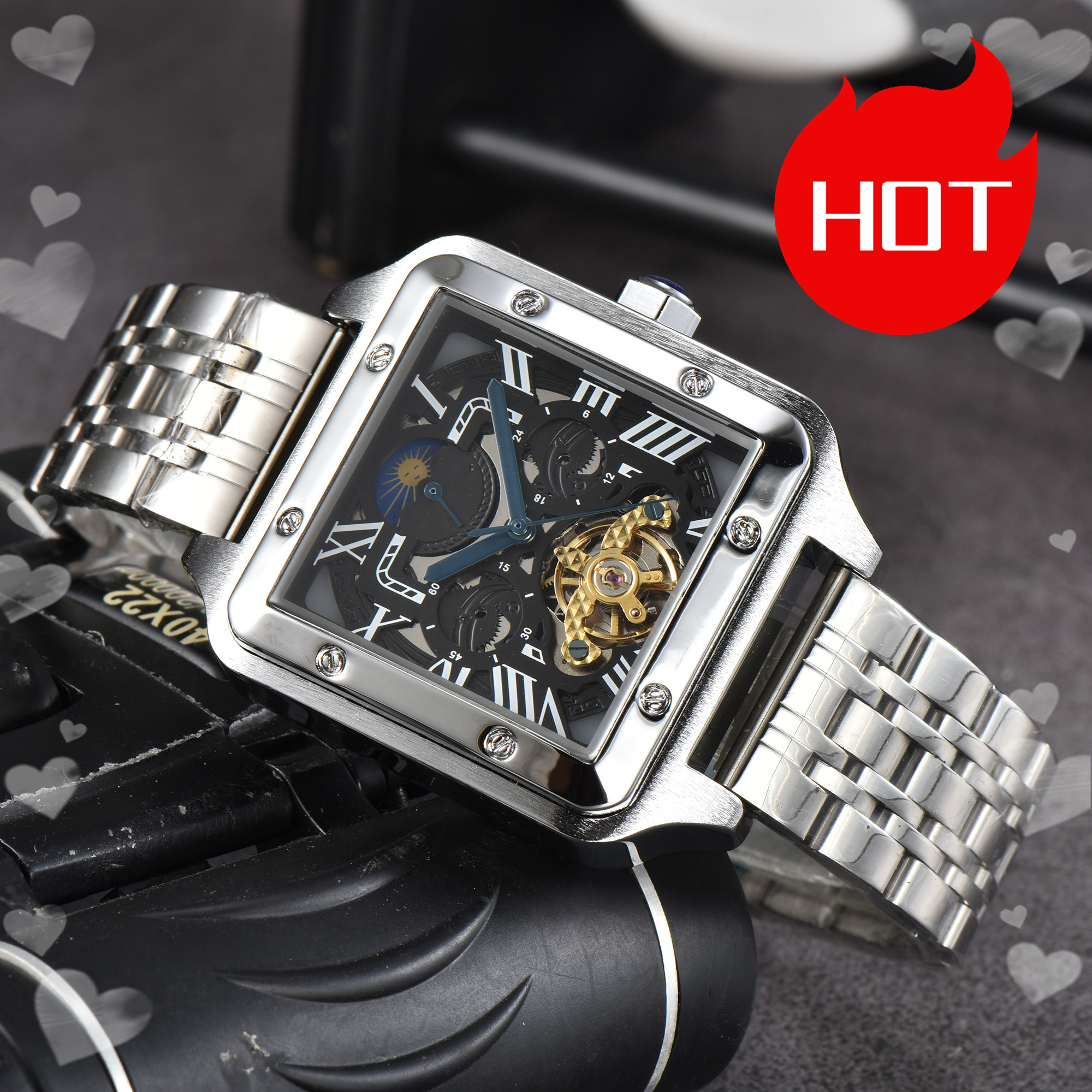 Luxury designer mens womens SANTOSity Tourbillon watches Automatic mechanical movement watch stainless steel strap luminous gifts Wristwatches montre #166