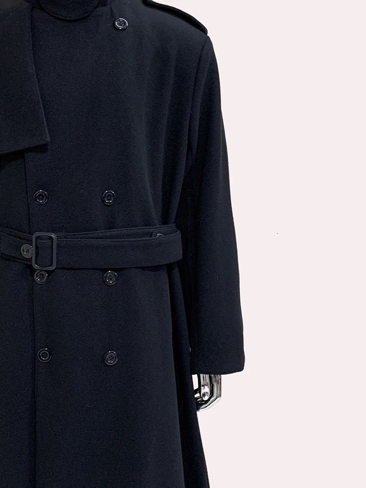 Nerazzurri Autumn Winter Long Oversized Black Warm Woolen Coat Men Belt Chic er Clothes Wool Blends Overcoat 251219
