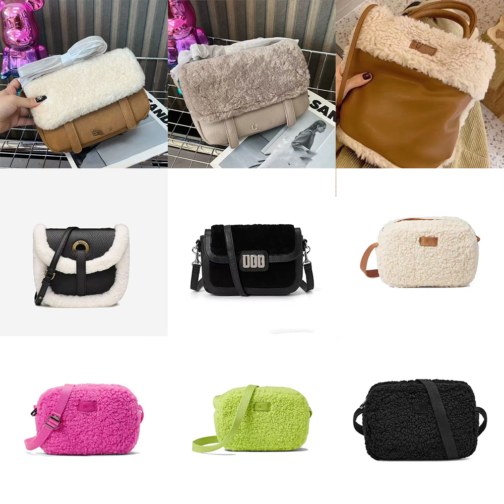 Designer bags handbags purse winter lambswool messenger bag genuine leather shoulder crossbody bags plush small square bags bucket bags women bags cute plush bags