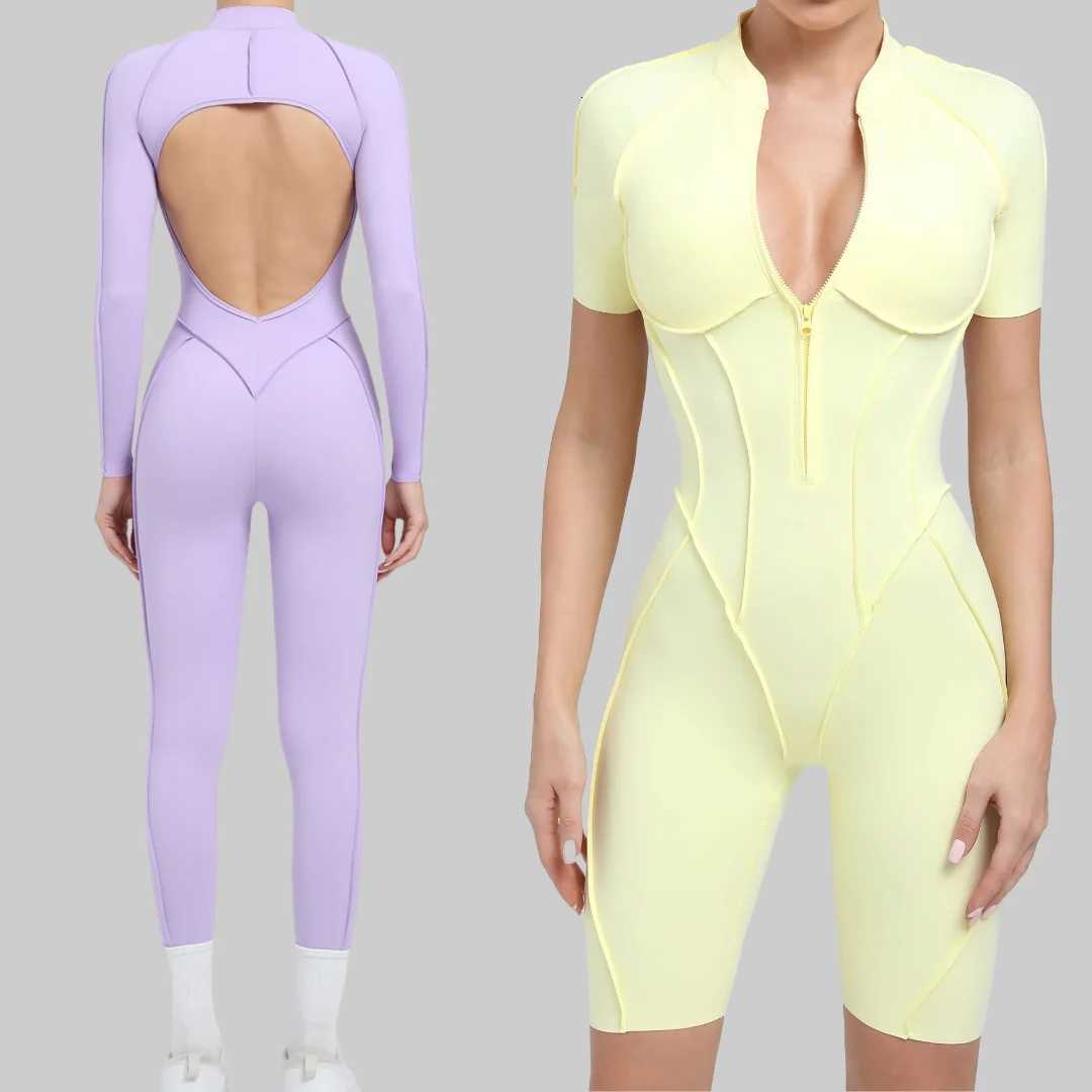 Backless Hip Lift Yoga Jumpsuit Sports Fitness Removable Padding Zipper Leggings One-Piece Running Workout Clothes Gym Bodysuitt251219