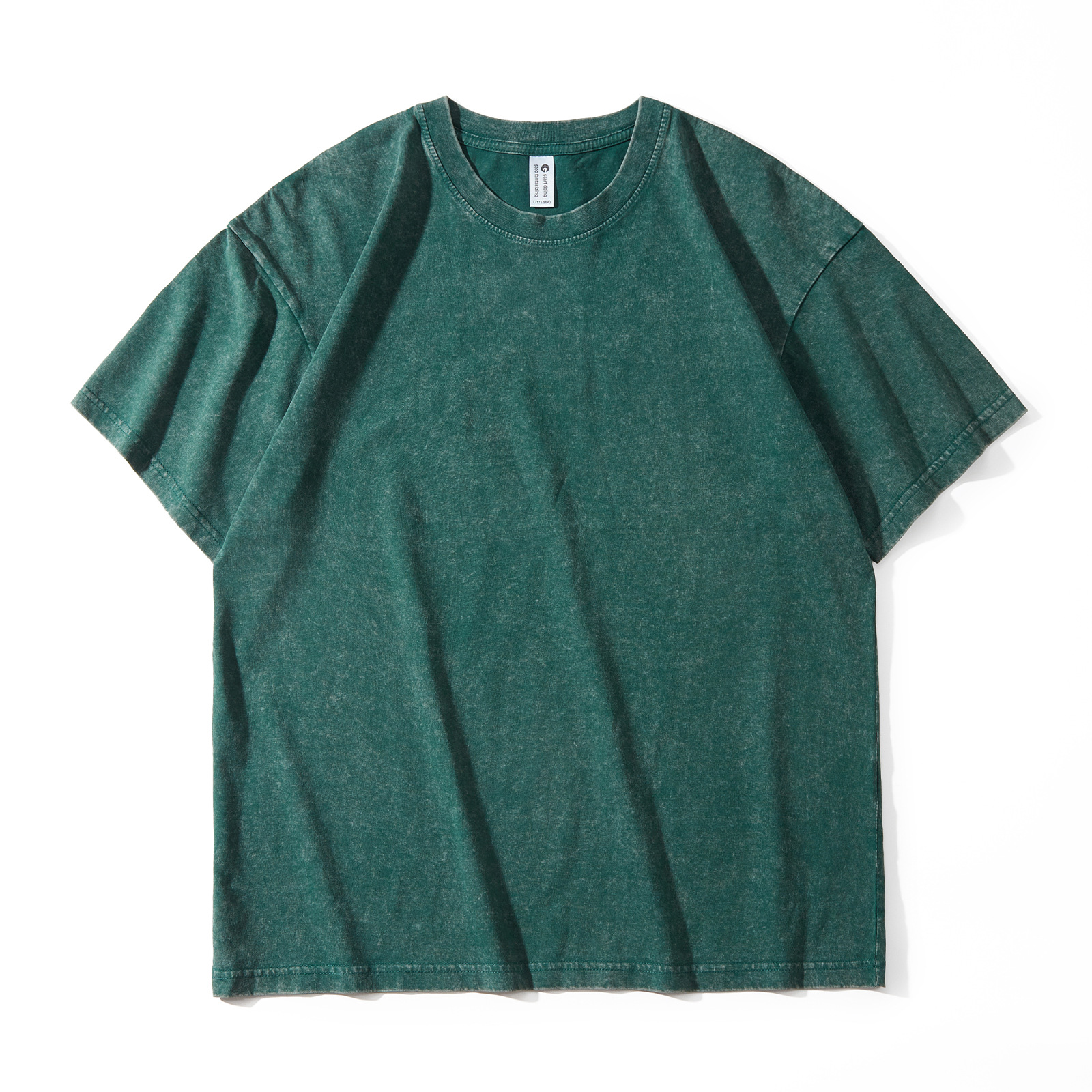 Men's European & American 230g Heavyweight Washed Distressed T-Shirt, Versatile Solid Color Oversized Crew Neck Trendy INS Top