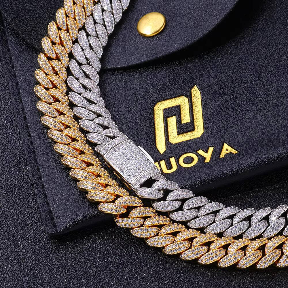 NUOYA 10mm Moissanite 925 Sterling Silver Cuban Chain GRA Certificate Two Row VVS Moissanite Miami Cuban Chain Diamond Necklace