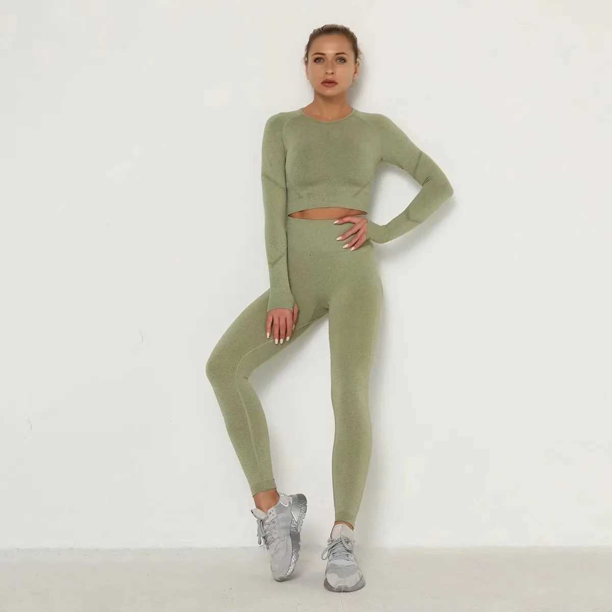 Seamless Yoga Sets Women Workout Sportswear Gym Clothing Long Sleeve Crop Top High Waist Leggings Workout Fitness Sports Suitst251219