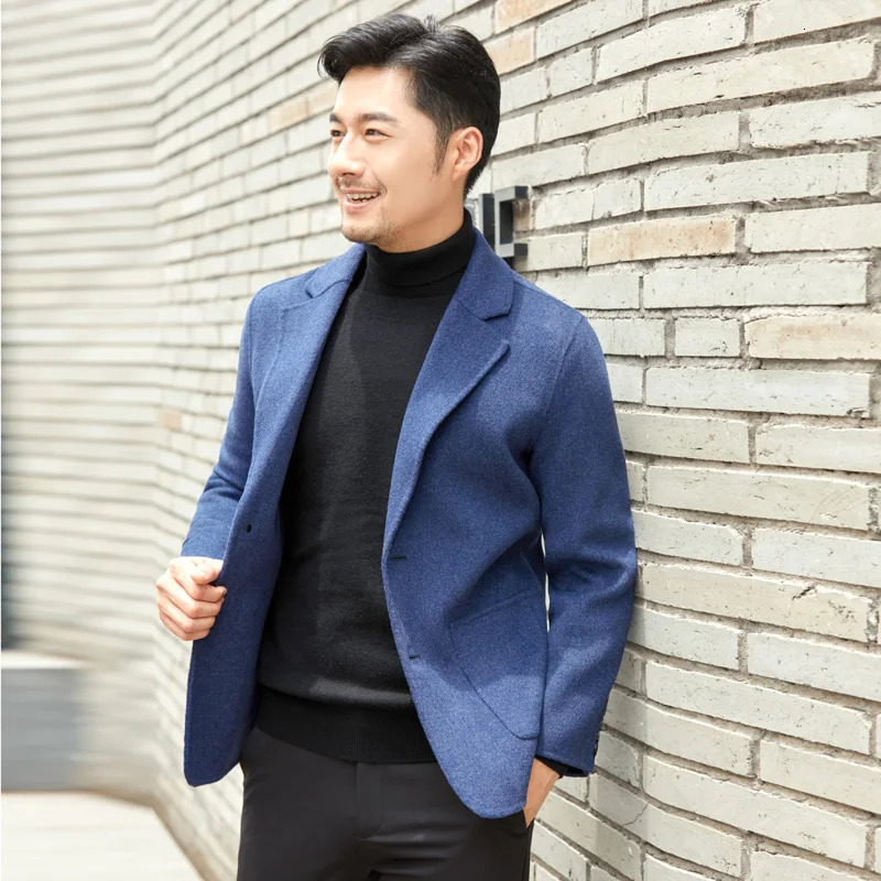 100 Pure Wool DoubleSided Coat for Men Slim Fit Slimming Suit Jacket Solid Color Lapel Simple Cardigan 251219