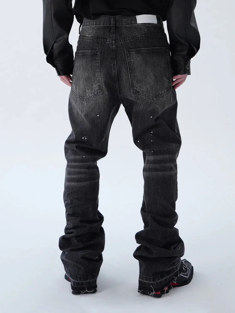 American Retro Y2K Streetwear Washed Black Slim Flared Jeans Pants For Men Clothing Cotton Long Trousers Ropa Hombre 251218