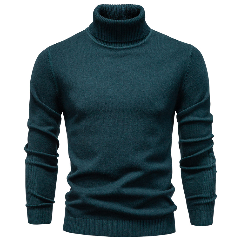 WOZK Autumn winter new casual men's solid color pullover sweater, high neck knitted sweater, casual men's inner long sleeves top high qualit