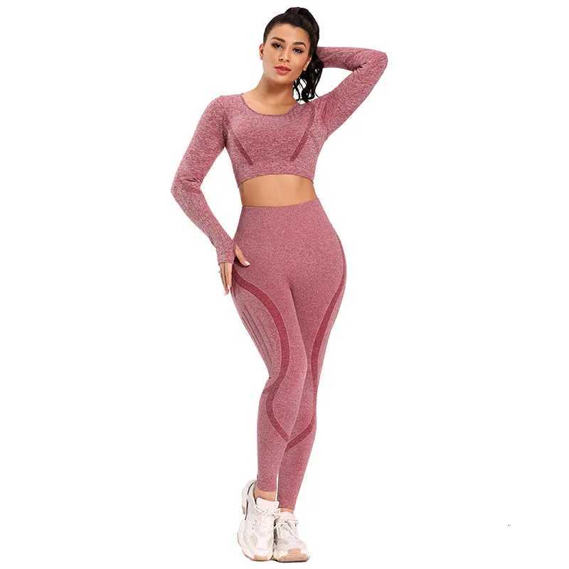 Seamless Yoga Sets for Women 2 Pcs Sports Jogging Outfit Long Sleeve Gym Crop Top Running Tights Quick Dry Workout Activeweart251219