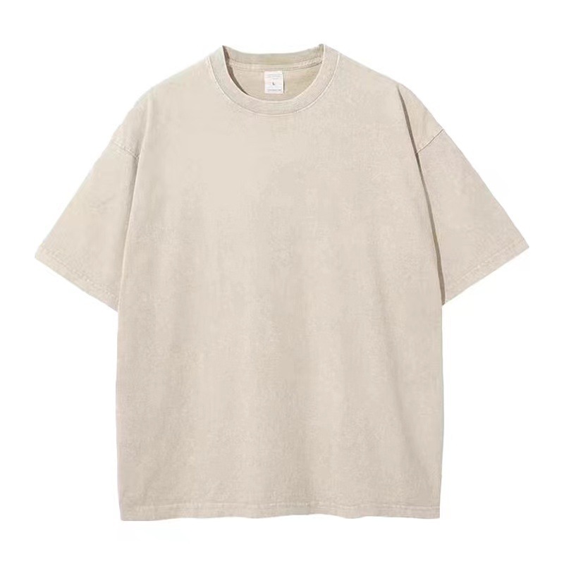 Men's European & American 230g Heavyweight Washed Distressed T-Shirt, Versatile Solid Color Oversized Crew Neck Trendy INS Top