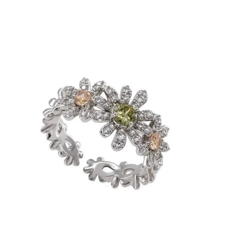 PANJBJ 925 Sterling Silver Flower Rings For Women Zircon n Fashion Sweet Romantic Jewelry Gift Drop 251219
